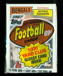 1987 Topps FB unopened cello pack (28 cards) Boomer Esiason on top - MINT - Picture 1 of 2