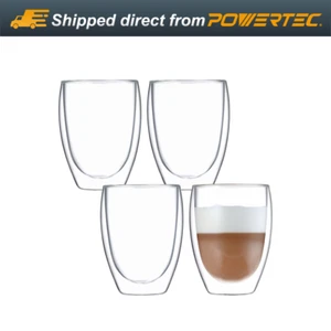 BLUE BREW 4PK Double Walled Insulated Glass Coffe Mug 12 oz (350ml), set of 4 - Picture 1 of 7