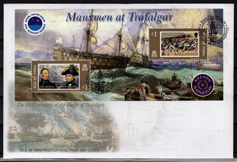 Isle of Man 2005 Manxmen at Trafalgar - boats - ships - art - history FDC - Image 1 of 1