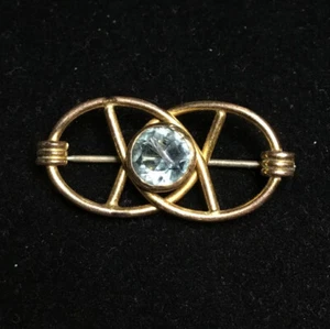 Vintage Deco 1/20 10K Gold Filled Aquamarine Conjoined Circles Brooch Pin 1-1/4" - Picture 1 of 4