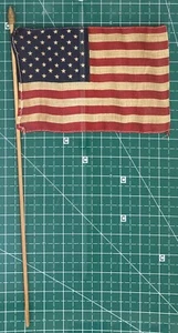 Vintage 1960s 50-Star American Parade Flag Cotton Fabric on Wooden Stick - Picture 1 of 1