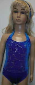 Dance Glitter Velvet Bodice Strappy back Royal blue small child Costume leotard - Picture 1 of 5