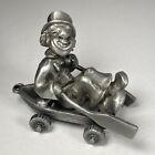 Rawcliffe Pewter Vintage Clown in Rowboat Wheels Moveable Figurine Davis 1979