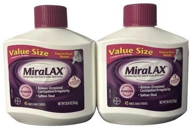 Polvo laxante MiraLAX 45 dosis diarias X2 - 26,9 OZ cada una - TAMAÑO VALOR caducado 2/2026 Foto 1 de 4
