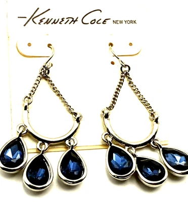 Pendientes colgantes/gotas Kenneth Cole New York 2 1/8" tono azul y plata nuevos con etiquetas Foto 1 de 4