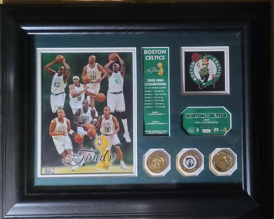 Boston Celtics 2008 Campeones de la NBA Placa Superposición de Oro Medallones y Foto Foto 1 de 1