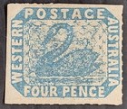 1854 Western Australia 4d Pale Blue Swan stamp WMK Swan Roulette perfs MNG £5000