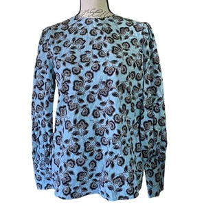 Who What Wear Cotton Blue Floral Button Back Blouse Small - Picture 1 of 4