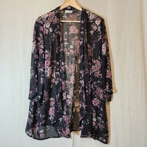 Yessica Sheer Dark Floral Black Pink Cardigan Topper Kimono Whimsygoth - Picture 1 of 8