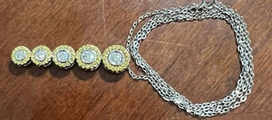 Collana con ciondolo in oro bianco 14 kt 5 diamanti tondi pietra canarino 18'. - Foto 1 di 10