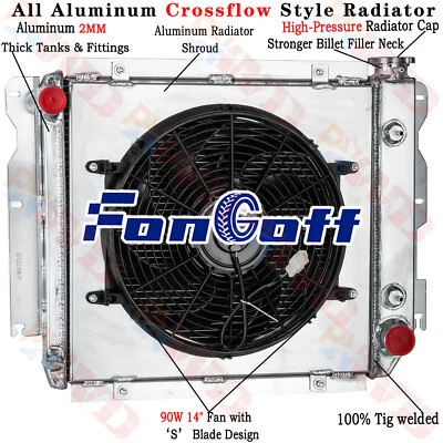 Aluminum 3 Row Radiator Shroud Fan For 87-95 Jeep Wrangler YJ/97-06 TJ Chevy V8 - Image 1 of 4