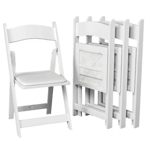 White Folding Chairs–Resin Stackable with Padded Seat - Indoor & Outdoor Events - Picture 1 of 6