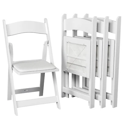 White Folding Chairs–Resin Stackable with Padded Seat - Indoor & Outdoor Events - Image 1 of 4