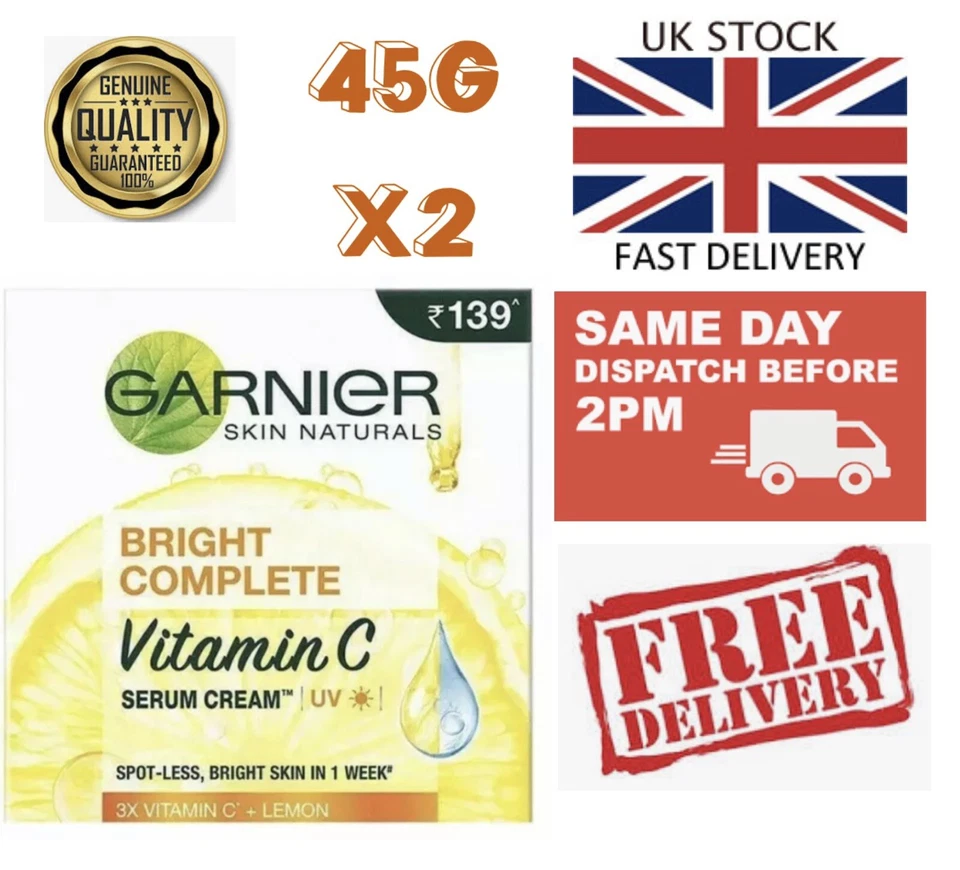 UK 2x 45g Garnier Vitamin C Serum Cream Light Complete UV Protection Fairness