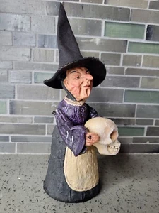 Vtg Halloween Witch holding Skull paper mache (?) witch one of a kind ooak - Picture 1 of 10
