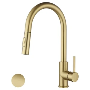 Brushed Gold Kitchen Sink Faucet with Pull Down Sprayer High Arc Stainless Steel - Picture 1 of 8