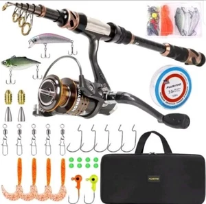 PLUSINNO Fishing Rod and Reel Kit -24 Carbon Fiber Telescopic Fishing Pol  - Picture 1 of 12