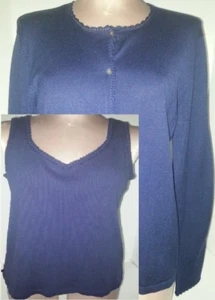 RALPH LAUREN Womens 2 Piece Cardigan Sweater Blouse Size Large Blue - Picture 1 of 12