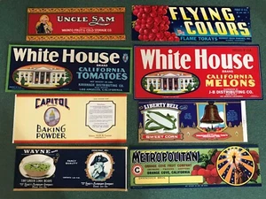 Lote de 8 etiquetas de caja de frutas patriótica, casa blanca, capital - Imagen 1 de 1