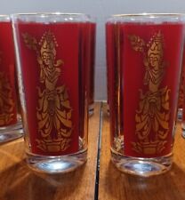 Culver Red Gold Thai Goddess Drinking Glass Set of 8 1960 Mid-Century