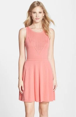 NUEVO CON ETIQUETAS: Vestido Trina by Trina Turk Roxanna Pointelle Tejido Ajuste y Acampanado Verano Melón S Foto 1 de 4