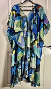 NWT Umgee SZ S/M Abstract Kimono Cotton Blend Wrap Duster Coverup Side Slits - Picture 1 of 5