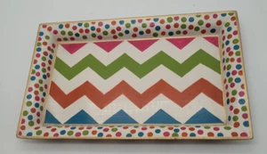 MCKENZIE CHILDS TRAMPOLINE METAL TRAY DOTS, STRIPES & CHEVRON STRIPE 11.5 x 7.25 - Picture 1 of 9