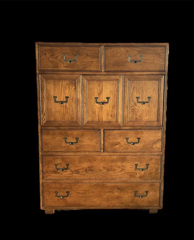 Henredon Artefacts Campaign Gentlemans Dresser Chest Drawers Brass Hardware MCM Cover