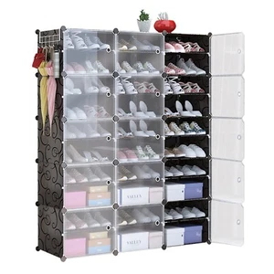 10-Tier Shoe Rack Storage Organizer Clear Door Unit Cube Stackable Cabinet Shelf - Picture 1 of 23