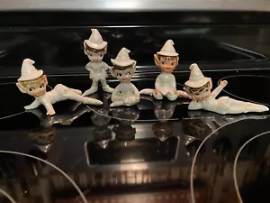Lot Vintage Elves Pixie Japan Lefton Figurines MCM Iridescent Set Of 5 - Picture 1 of 24