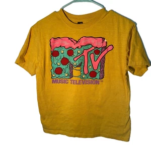 MTV Shirt Mens Yellow Short Sleeve Music Television Video TV Classic Size Medium - Picture 1 of 7