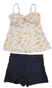 Womens Size XL Floral Tankini Set With Adjustable Straps & Black Swim Shorts - Picture 1 of 6