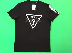 New GUESS Los Angeles Men’s Short Sleeve T-Shirt Size SMALL Black w/White Cotton - Picture 1 of 12