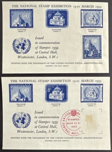 United Nations UN NY 1959 Lot of 2 Souvenir Sheets National Stamp Exhibition OG - Picture 1 of 2