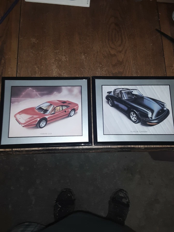 2 VINTAGE SPORT CAR FRAMES--PORSCHE CARRERA & FERRARI 308--GREAT COLOR - Image 1 of 4