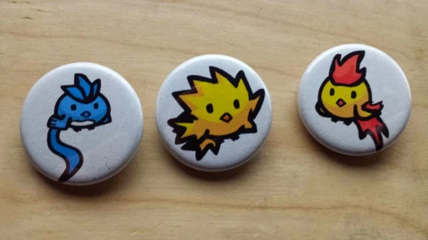 Pokemon Articuno Zapdos Moltres Pin / Button 1-1/4" New Unused Handmade Cover