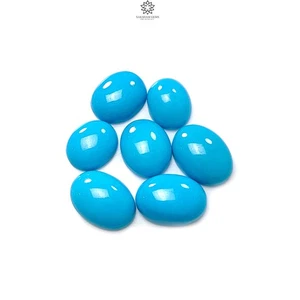30,00 ct pietra preziosa turchese blu naturale intagliata a mano ovale 11*9 mm - 14*10 lotto 7 pezzi - Foto 1 di 4