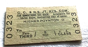 G.C. & N.S. JT. RYS. COM., HIGHER POYNTON TO:, THIRD CLASS RAILWAY TICKET. - Picture 1 of 2