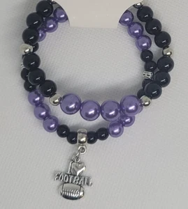 Beaded Bracelets With Football Charm Purple And Black Colors Ravens 7.5" Length - Picture 1 of 5