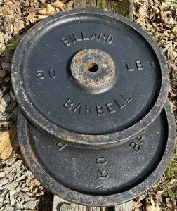 2 Billard 50 Lb Cast Iron Barbell Weight Plates Standard Vintage 1” Gym Weights - Picture 1 of 4