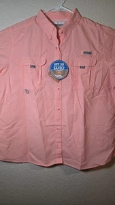 Columbia Bahama shirt Women's Size 1X Coral Short Sleeve Collared Shirt New - Picture 1 of 10