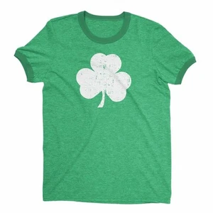 Shamrock T-Shirt Ringer Distressed Vintage Green St Patricks Day Retro Party Tee - Picture 1 of 8