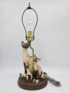 Vintage Ceramic Siamese Cat Family Table Lamp Le Fauve 20" - Picture 1 of 12
