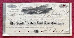 1887 THE SOUTH WESTERN RAILROAD COMPANY GEORGIA - STOCK CERTIFICATE - Picture 1 of 2
