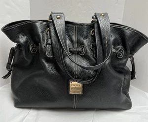 Dooney & Bourke Blac Pebbled Leather Large Handbag White Stitching - Picture 1 of 10