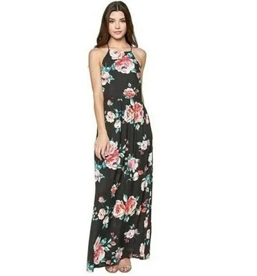 Everly Floral Maxi Halter Dress Party Size Small Cocktail Neutral - Image 1 of 4