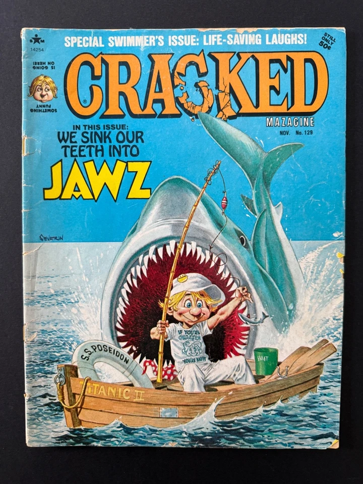 Cracked Magazine #129 Nov 1975 Jawz Jaws Parody Poster Insert Vintage Humor - Image 1 of 1