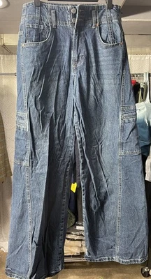 Pantalones de mezclilla cargo Habitual para mujer talla 8/29 azules de pierna ancha mezcla de algodón Foto 1 de 4