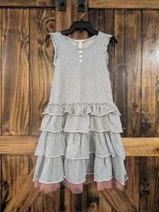 Matilda Jane Girls Sz 12 Sleeveless Gray Ruffled Pink Tulle Twirl Dress EUC - Picture 1 of 8