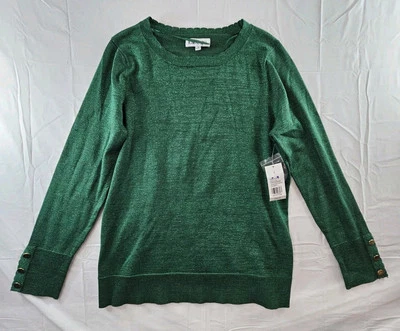 Kim Rogers Sweater Women's Sz Small Green Scallop Neck Long Sleeve Sparkle NWOT - Image 1 of 4